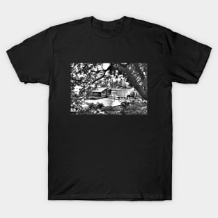 Black and White Boat House in a Lake T-Shirt